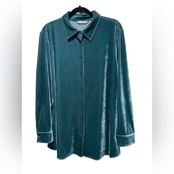 Soft surroundings teal velvet button up boyfriend tunic size large NWT $90 - Picture 2 of 6
